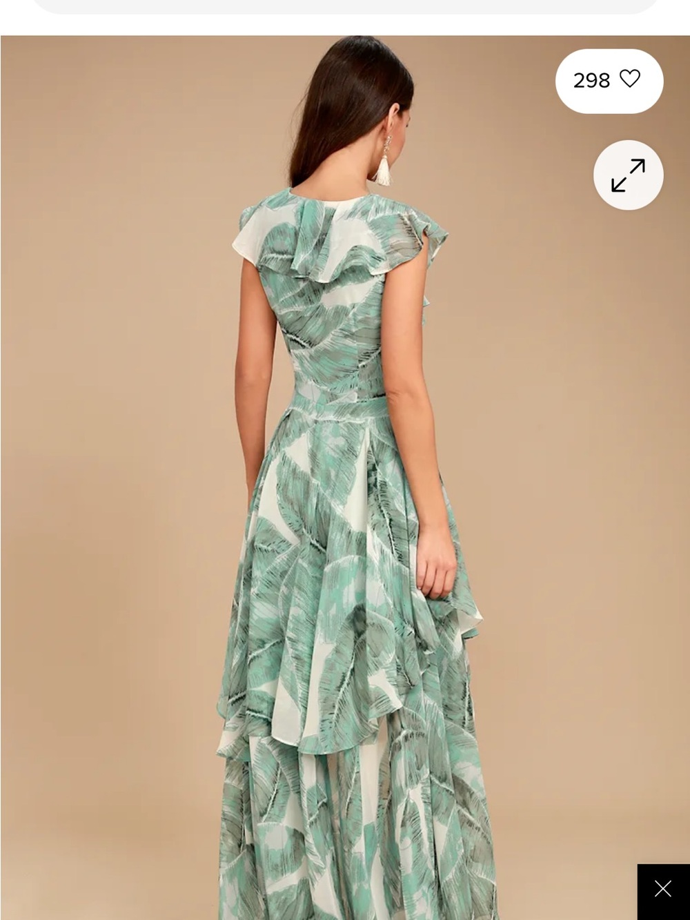 Lulus Green Leaf-Print Ruffle High-Low Dress - Picture 3 of 9